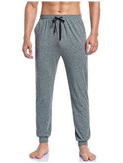 COLORFULLEAF Men's Comfy Cotton Lightweight Pajama Bottoms Knit Jogger Lounging Pants with Elastic Waistband & Pockets