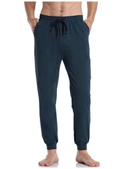 COLORFULLEAF Men's Comfy Cotton Lightweight Pajama Bottoms Knit Jogger Lounging Pants with Elastic Waistband & Pockets