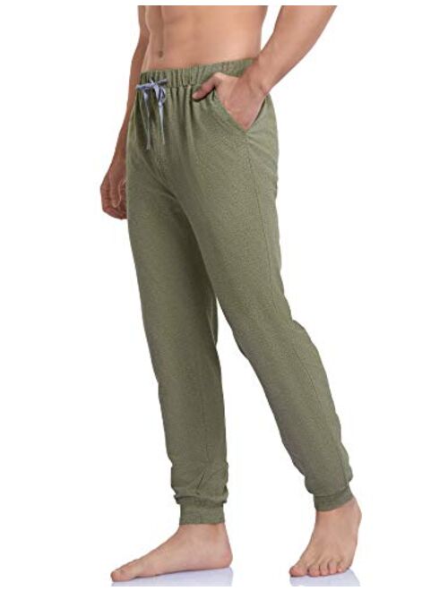 COLORFULLEAF Men's Comfy Cotton Lightweight Pajama Bottoms Knit Jogger Lounging Pants with Elastic Waistband & Pockets