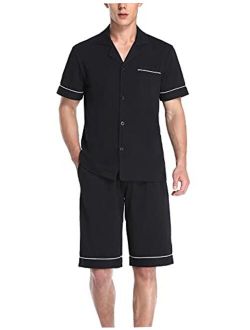 COLORFULLEAF Men's 100% Cotton Pajamas Set Short Sleeve Button Down Pj Shorts Sets Sleepwear