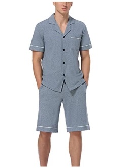 COLORFULLEAF Men's 100% Cotton Pajamas Set Short Sleeve Button Down Pj Shorts Sets Sleepwear