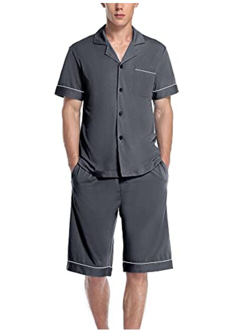 COLORFULLEAF Men's 100% Cotton Pajamas Set Short Sleeve Button Down Pj Shorts Sets Sleepwear