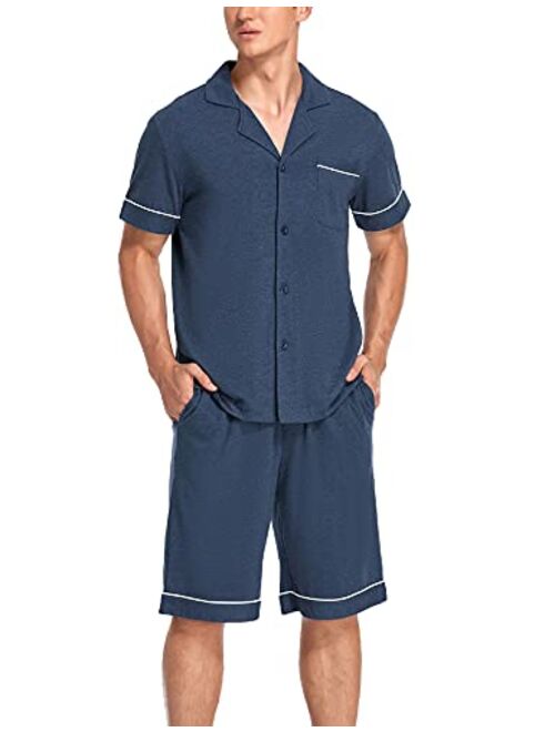 COLORFULLEAF Men's 100% Cotton Pajamas Set Short Sleeve Button Down Pj Shorts Sets Sleepwear