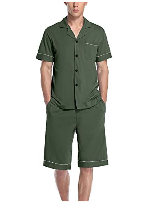 COLORFULLEAF Men's 100% Cotton Pajamas Set Short Sleeve Button Down Pj Shorts Sets Sleepwear