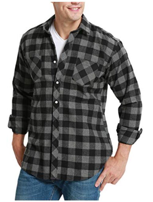 JEETOO Mens Buffalo Plaid Shirts Long Sleeve Flannel Shirt for Men Casual Button Dwon