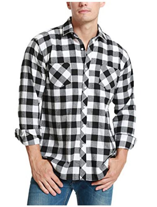 JEETOO Mens Buffalo Plaid Shirts Long Sleeve Flannel Shirt for Men Casual Button Dwon