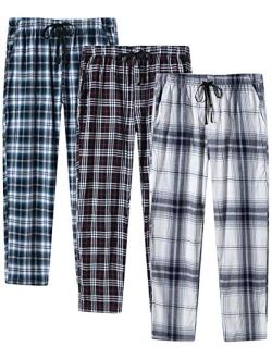 MoFiz Men's Pajama Pants Bottom Plaid Sleep Pants Lounge Pants Comfortable House Pants Fleece PJS Pants Button Fly 3-Pack