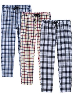 MoFiz Men's Pajama Pants Bottom Plaid Sleep Pants Lounge Pants Comfortable House Pants Fleece PJS Pants Button Fly 3-Pack