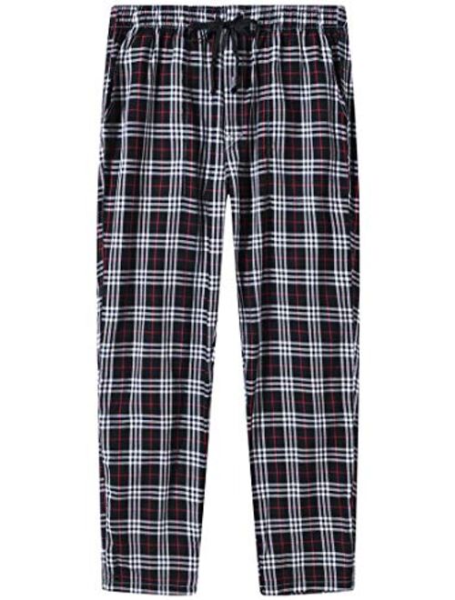 MoFiz Men's Pajama Pants Bottom Plaid Sleep Pants Lounge Pants Comfortable House Pants Fleece PJS Pants Button Fly 3-Pack