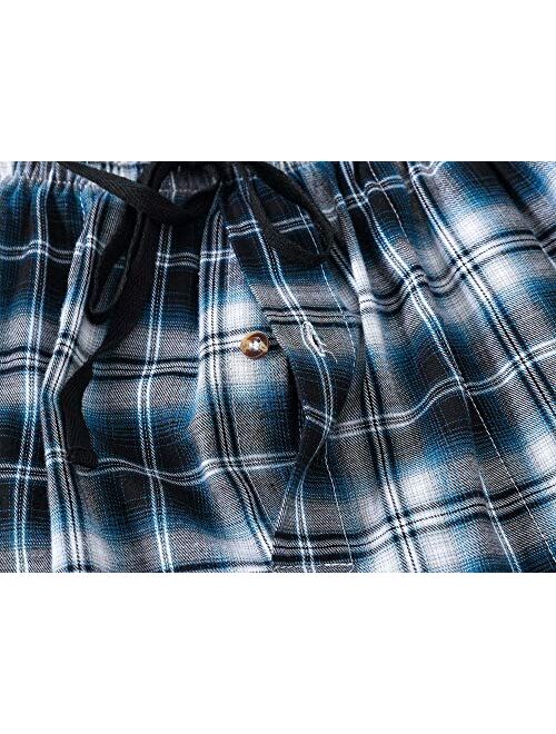 MoFiz Men's Pajama Pants Bottom Plaid Sleep Pants Lounge Pants Comfortable House Pants Fleece PJS Pants Button Fly 3-Pack