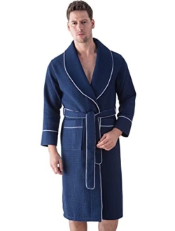 Seyante Men’s Waffle Robe with Piping – Lightweight Cotton, Full Length Robe, Ultra Soft Spa Sleepwear Bathrobe - Waffle Weave Robe