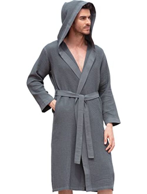 Seyante Men’s Waffle Robe with Piping – Lightweight Cotton, Full Length Robe, Ultra Soft Spa Sleepwear Bathrobe - Waffle Weave Robe