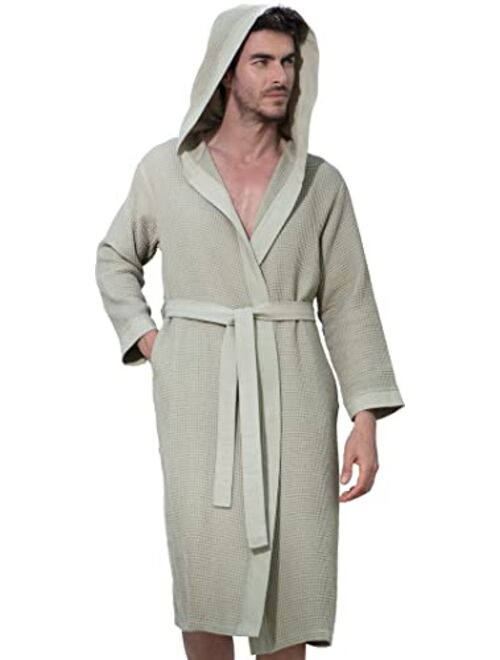 Seyante Men’s Waffle Robe with Piping – Lightweight Cotton, Full Length Robe, Ultra Soft Spa Sleepwear Bathrobe - Waffle Weave Robe