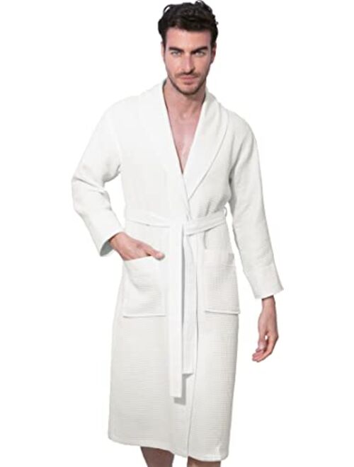 Seyante Men’s Waffle Robe with Piping – Lightweight Cotton, Full Length Robe, Ultra Soft Spa Sleepwear Bathrobe - Waffle Weave Robe