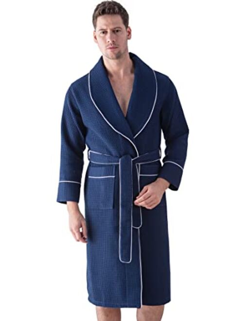 Seyante Men’s Waffle Robe with Piping – Lightweight Cotton, Full Length Robe, Ultra Soft Spa Sleepwear Bathrobe - Waffle Weave Robe