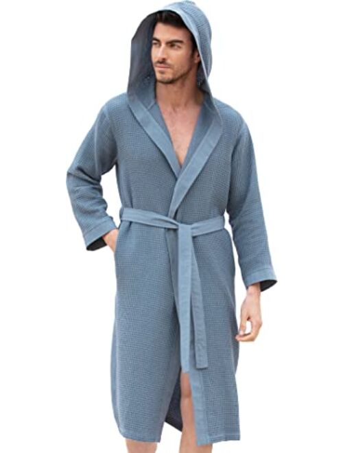 Seyante Men’s Waffle Robe with Piping – Lightweight Cotton, Full Length Robe, Ultra Soft Spa Sleepwear Bathrobe - Waffle Weave Robe