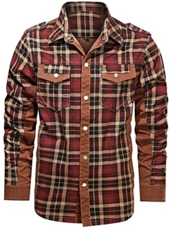 Men's Winter Thick Fuzzy Sherpa Lined Corduroy Plaid Button Up Flannel Shirt Jacket