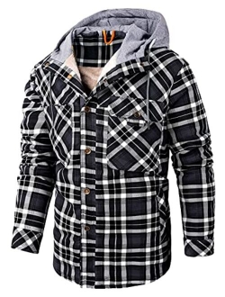 Men's Winter Thick Fuzzy Sherpa Lined Corduroy Plaid Button Up Flannel Shirt Jacket