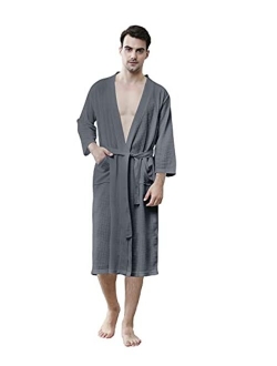 U/D Waffle Robes for Men Long, Mens Soft Lightweight Summer Robes/Bathrobes for Spa/Shower/Hot Tub