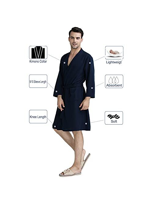 U/D Waffle Robes for Men Long, Mens Soft Lightweight Summer Robes/Bathrobes for Spa/Shower/Hot Tub