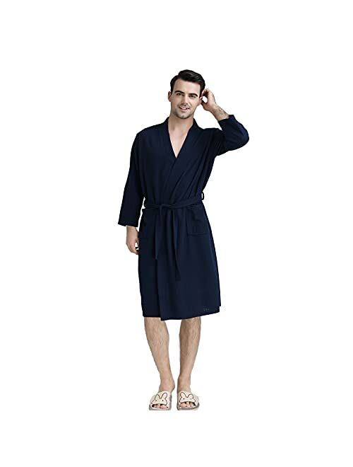 U/D Waffle Robes for Men Long, Mens Soft Lightweight Summer Robes/Bathrobes for Spa/Shower/Hot Tub