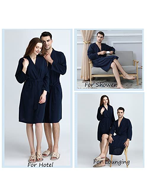 U/D Waffle Robes for Men Long, Mens Soft Lightweight Summer Robes/Bathrobes for Spa/Shower/Hot Tub