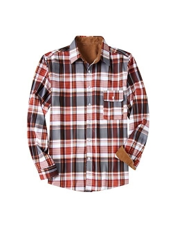 Lovor Mens Long Sleeve Sherpa Fleece Flannel Jackets Button Down Berber Lined Shackets Warm Camp Shirts Plaid Thermal Shirts