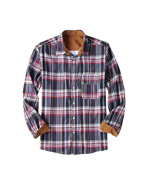 Lovor Mens Long Sleeve Sherpa Fleece Flannel Jackets Button Down Berber Lined Shackets Warm Camp Shirts Plaid Thermal Shirts