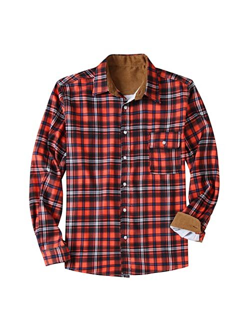 Lovor Mens Long Sleeve Sherpa Fleece Flannel Jackets Button Down Berber Lined Shackets Warm Camp Shirts Plaid Thermal Shirts