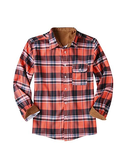 Lovor Mens Long Sleeve Sherpa Fleece Flannel Jackets Button Down Berber Lined Shackets Warm Camp Shirts Plaid Thermal Shirts