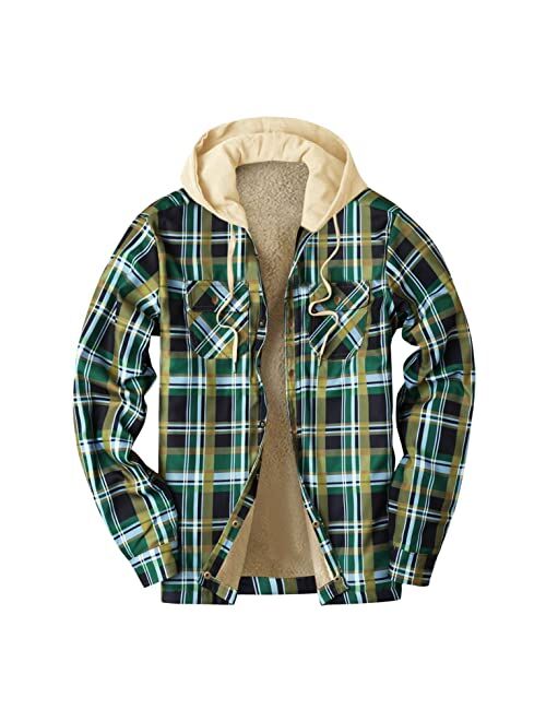 DZQUY Mens Long Sleeve Sherpa Fleece Flannel Shirts Button Down Berber Lined Shackets Warm Camp Shirts Plaid Jackets Coats