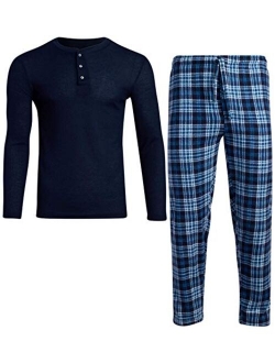 Ten West Apparel Men's Pajama Set - Polar Fleece Flannel Plaid Pajama Pants with Thermal Henley Sleep Shirt