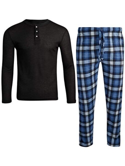 Ten West Apparel Men's Pajama Set - Polar Fleece Flannel Plaid Pajama Pants with Thermal Henley Sleep Shirt