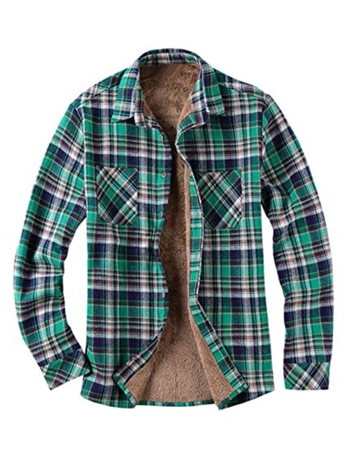 LifeHe Men's Sherpa Fleece Flannel Shirt Button Up Long Sleeve Plaid Shirts Jacket