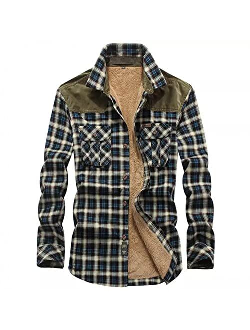 Towmus Jackets for Men,Men's Warm Sherpa Lined Fleece Plaid Flannel Shirt Button Down Zip Jacket Coat Sweatshirts Hoodies Tops