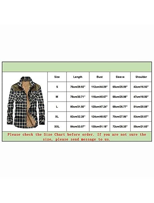 Towmus Jackets for Men,Men's Warm Sherpa Lined Fleece Plaid Flannel Shirt Button Down Zip Jacket Coat Sweatshirts Hoodies Tops