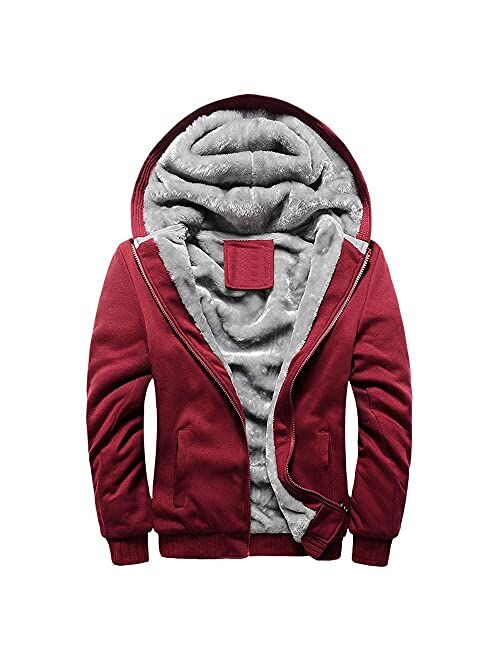 Towmus Jackets for Men,Men's Warm Sherpa Lined Fleece Plaid Flannel Shirt Button Down Zip Jacket Coat Sweatshirts Hoodies Tops