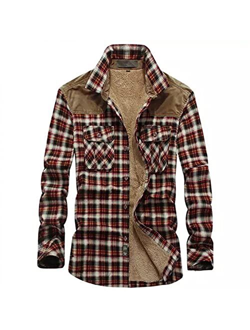 Towmus Jackets for Men,Men's Warm Sherpa Lined Fleece Plaid Flannel Shirt Button Down Zip Jacket Coat Sweatshirts Hoodies Tops