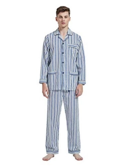 Amaxer Mens 100% Cotton Pajamas Set Long Sleeve Pjs Button Fly Pants Soft Elastic Drawstring Waistband Bottoms