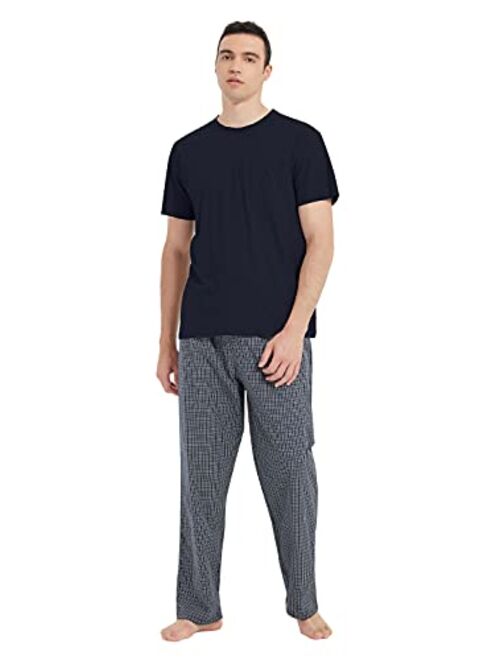 Amaxer Mens 100% Cotton Pajamas Set Long Sleeve Pjs Button Fly Pants Soft Elastic Drawstring Waistband Bottoms