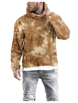 Renaowin Mens Fuzzy Sherpa Pullover Hoodies Sweatshirts Long Sleeve Color Block Hooded Sweater