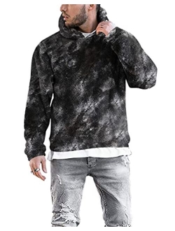 Renaowin Mens Fuzzy Sherpa Pullover Hoodies Sweatshirts Long Sleeve Color Block Hooded Sweater