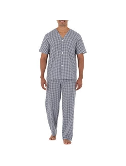 Men's Broadcloth Short Sleeve Top and Long Pants Pajama Set