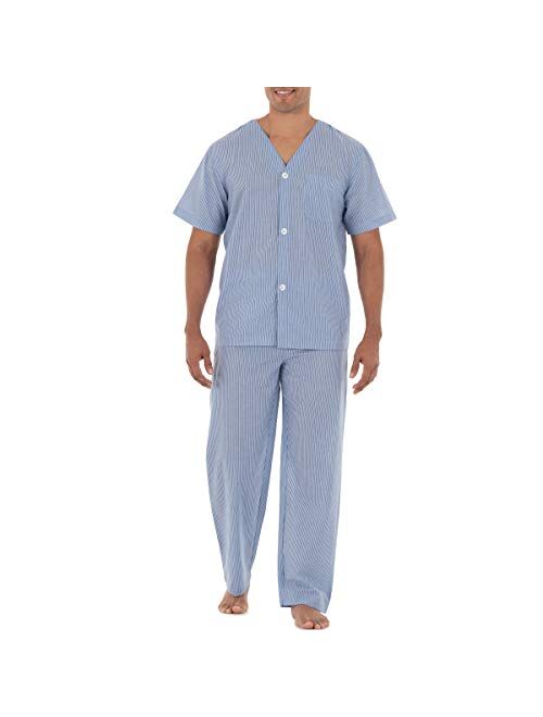 Fruit of the Loom Men's Broadcloth Short Sleeve Top and Long Pants Pajama Set