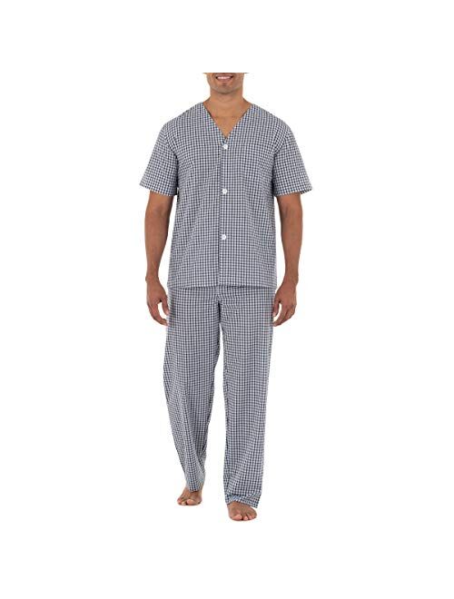 Fruit of the Loom Men's Broadcloth Short Sleeve Top and Long Pants Pajama Set