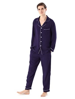 YIMANIE Mens Cotton Pajamas Set Long Sleeve and Long Pant Classic Sleepwear Woven Loungewear