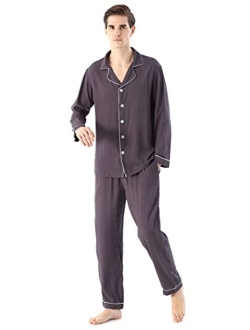 YIMANIE Mens Cotton Pajamas Set Long Sleeve and Long Pant Classic Sleepwear Woven Loungewear