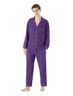 YIMANIE Mens Cotton Pajamas Set Long Sleeve and Long Pant Classic Sleepwear Woven Loungewear