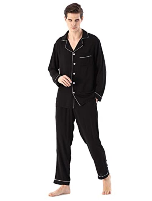 YIMANIE Mens Cotton Pajamas Set Long Sleeve and Long Pant Classic Sleepwear Woven Loungewear