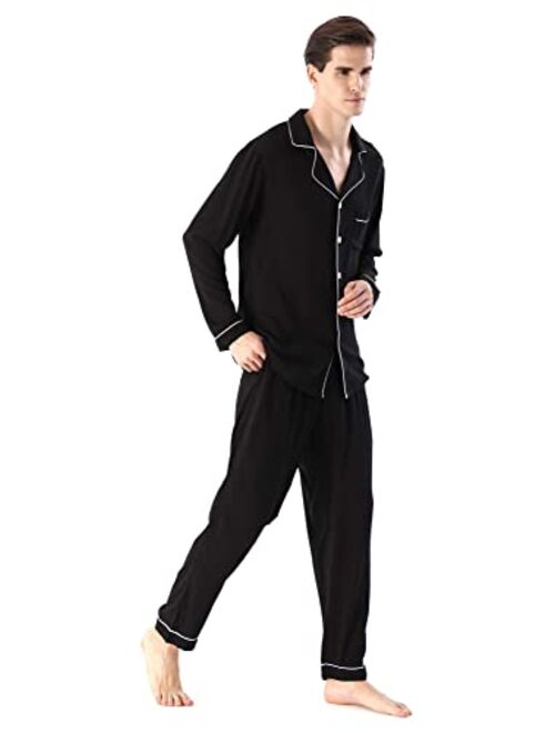 YIMANIE Mens Cotton Pajamas Set Long Sleeve and Long Pant Classic Sleepwear Woven Loungewear